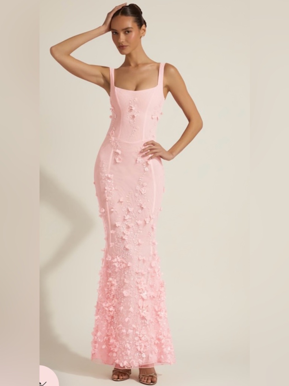 oh POLLY - Elegant Pink Floral Appliqué Evening Gown